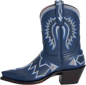 Женские замшевые ковбойские ботинки с вышивкой, с заостренным носком и массивным каблуком, ковбойские ботинки на пуговицах, модные женские ботильоны WINDBXYB, Sea Blue