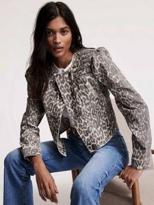 Джинсовая куртка с леопардовым принтом Mint Velvet, цвет Beige/Multi