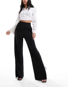 Черные широкие брюки-понте с разрезом на шлице ASOS