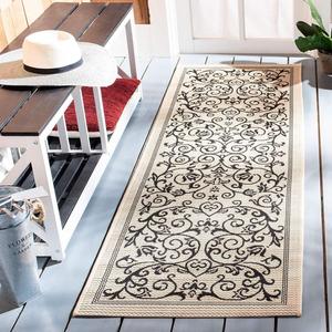 Ковер SAFAVIEH, 69 x 244 см, Washable Rug Outdoor Courtyard Collection - Sand & Black, Non-Shedding & Easy Cleaning, идеально для патио, прихожей, гардеробной, коридора, кухни (CY2098-3901)