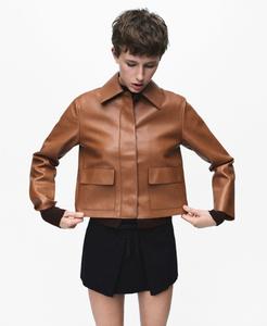 Женская куртка с карманами и отделкой под кожу MANGO, Medium Brown