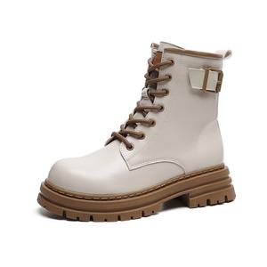 QITUMAUL Короткие ботинки Мартин унисекс бежевые [без подкладки высота каблука 5 см], цвет Beige[Unlined Heel Height 5cm]