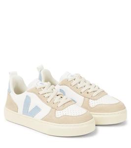 Кроссовки кожаные с отделкой из замши Veja Kids, Extra-White_Steel_Almond