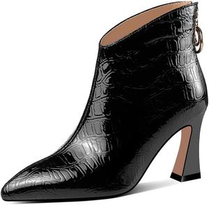 Женские ботильоны TinaCus с заостренным носком, глянцевой лакированной кожей, ручной работы, с молнией сзади, на высоком шпильке, модные, Black