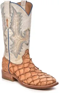 Мужские ковбойские сапоги Corral из кожи пиаруку коньячного цвета | Западные сапоги с квадратным носком и белой вышивкой Corral Boots, белый