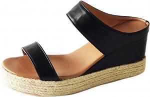 Женские сандалии Ladmiple с клиновидным каблуком, удобные и стильные, на липучке и пряжке на щиколотке, летние повседневные пляжные обувь с открытым носком и платформой, Yp-Black