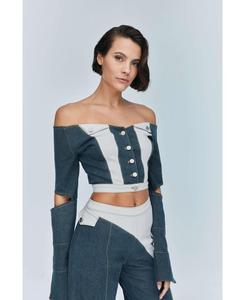 Джинсовая куртка Monte с открытыми плечами - стильные укороченные джинсы Jendue, Deep blue