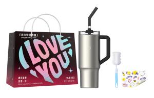 Термостакан, стакан с соломинкой, стильный большой объем автомобильный с креплением, внутренняя часть из нержавеющей стали 316, 1 л Xiaomi, металлический серый