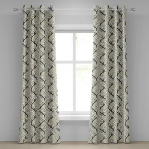 Шторы на люверсах ABAKUHAUS Листья, узор Цветущие ветки с натуральной листвой - Мать-Земля, декоративные двухпанельные шторы, 280 см x 245 см, цвет Cadet Blue с кокосовыми сливками