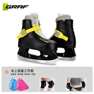 GRAF Коньки для фигурного катания начального уровня для мужчин и женщин, черные роликовые коньки + мягкие наколенники + мягкие налокотники + сумка для обуви, размер 27-28 (маломерят, рекомендуем заказать на 2 размера больше)