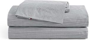 Tommy Hilfiger Комплект постельного белья, коллекция Crisp & Cool, Highland Ticking, цвет Navy, размер Twin (147x203 см), хлопковый перкаль