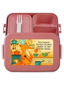 Mr. & Mrs. Panda Дизайн бенто-бокса «Лис-повар» с надписью, пастельно-красный цвет