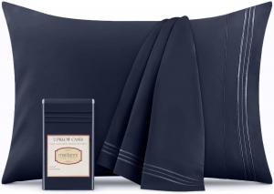 Mellanni Наволочки, комплект из 2 штук, размер 51x76 см, застежка-конверт, роскошные, очень мягкие, охлаждающие, темно-синий цвет