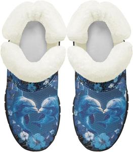 Ботинки на осень-зиму для девочек, большие и маленькие дети, противоскользящие зимние ботинки, с меховой подкладкой, на липучке, повседневные Pointodoor, Blue Dolphin Floral