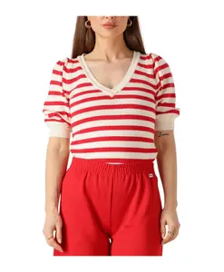 Полосатый алый свитер Pom Amsterdam, мультиколор