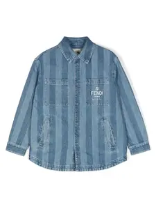 Полосатая джинсовая куртка с вышитым логотипом FENDI KIDS, синий