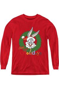 Футболка с длинным рукавом Looney Tunes Holiday Bunny для детей Gildan, красный
