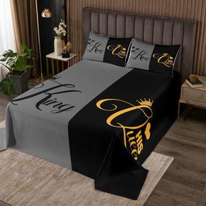 Erosebridal Комплект постельного белья Her King and His Queen Crown с романтичным дизайном для пары, Black Grey Yellow