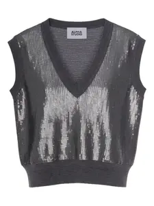 Свитер с V-образным вырезом и пайетками Alpha Studio, серый