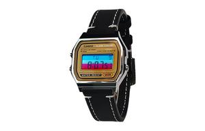 CASIO Ретро серия электронный механизм кожаный ремешок мужские часы yellow циферблат