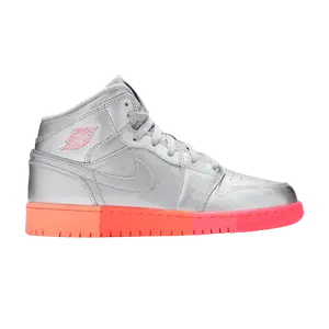 Кроссовки Air Jordan Air Jordan 1 Mid GS 'Metallic Silver Pink Crimson', серебряный