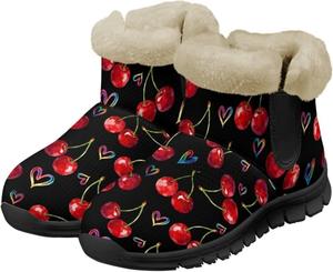 Женские зимние ботинки для снега, теплые ботильоны, уличные и домашние, на плоской подошве, противоскользящие, зимние ботинки для женщин Suhoaziia, Love Cherry