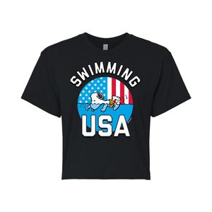 Укороченная футболка для плавания Peanuts Snoopy USA для юниоров Licensed Character, черный