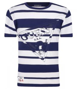 Футболка детская Guess в полоску с логотипом, сине-белый