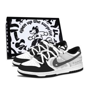 Nike Dunk Black White, Gray Tone Elegance Abrasion Resistant Low top Skateboard Shoes Unisex Gray