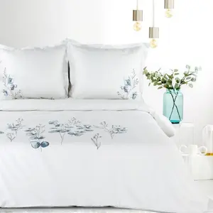 Комплект постельного белья Satin Bedding Set HAFT 11B 220x200 см, 3 предмета: с 2 наволочками 70x80 см, цвет белый N Eurofirany