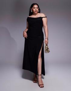 Платье макси Curve с перекрученными плечами и шнуровкой на спине, черное Asos Curve