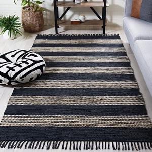 Ковер SAFAVIEH, 153 x 244 см, Vintage Leather Collection, Black & Natural, ручной работы с современной бахромой, идеально подходит для помещений с высокой проходимостью в гостиной, спальне (VTL601Z)