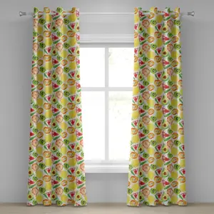 Шторы-люверсы ABAKUHAUS с фруктовым принтом, кистью, смешанными растениями, семенами, арбузом, персиком, авокадо, декоративные двухпанельные шторы, 280 x 245 см, цвет: оранжевый, зеленый, желтый Abakuhaus