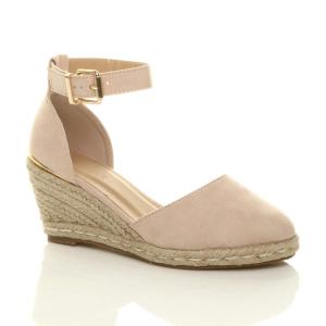 Эспадрильи на средней танкетке с ремешком на щиколотке Босоножки на каблуке из искусственной замши AJVANI, нюд