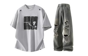 Повседневный спортивный свитер Unisex с круглой горловиной Moderate X1617, белый heather серый short-sleeved+vintage синий ripped jeans