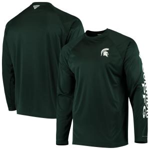 Мужская футболка Columbia PFG Green Michigan State Spartans Terminal Tackle Omni-Shade с длинным рукавом