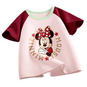 Футболка для детей с круглым вырезом тонкая Disney, di xiotuan красный розовый