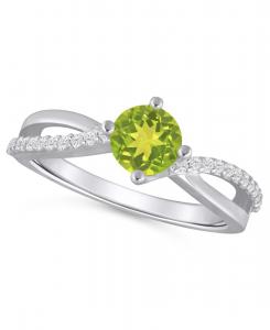 Кольцо с ониксом и белыми бриллиантами (1/6 карата) в оправе из белого золота 10 карат Macy's, Peridot/White Gold