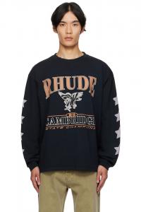 Rhude Черная футболка с длинным рукавом «Чемпионы штата Кембридж»
