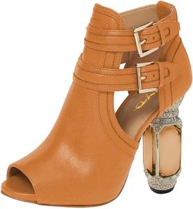 Женские ботильоны XYD с открытым носком, стильные туфли-лодочки с цилиндрическим кристаллическим каблуком и двумя пряжками, обувь для вечеринок и мероприятий, Orange