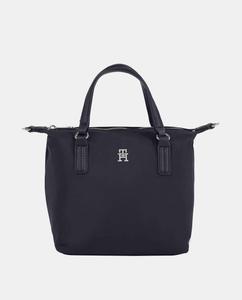 Маленькая сумка-тоут из переработанной ткани темно-синего цвета с логотипом TH и застежкой-молнией Tommy Hilfiger, темно-синий