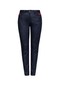 Джинсы узкого кроя с контрастной цветочной вышивкой в ​​виде роз в западном стиле Roses QUEEN KEROSIN, цвет Denim