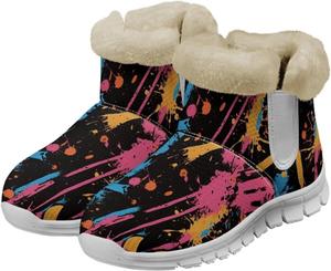 Женские зимние сапоги Howilath Fuzzy Snow с флисом, теплые снежные ботинки с поролоном с эффектом памяти, Graffiti