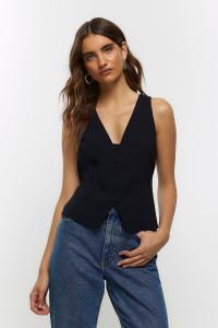 Жилет с пуговицами спереди River Island, черный