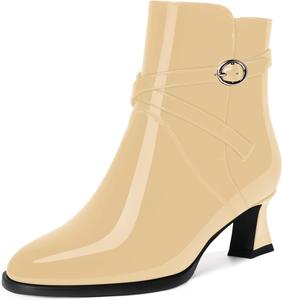 Женские офисные ботильоны FEMSTEP с округлым носком, ремешком на щиколотке, повседневной пряжкой, низким каблуком-колодкой 2 дюйма, Beige