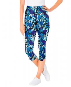 Леггинсы-капри большого размера из эластичного хлопкового трикотажа с принтом Woman Within, Black watercolor flowers