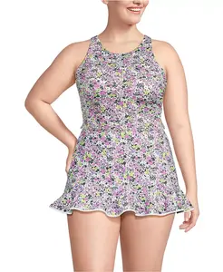 Плюс сайз топ-бикини с высоким воротом и рейсербеком Lands' End, белый