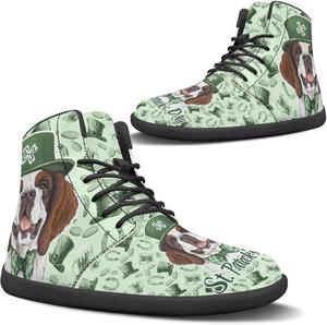 Женские кеды босиком высокие модные с нулевым перепадом подошвы, широкий размер, из PU кожи, на шнуровке, подарки на День святого Валентина, День святого Патрика, Пасху, размеры US 6-13.5 Quxjehoe, Green Hat Dog