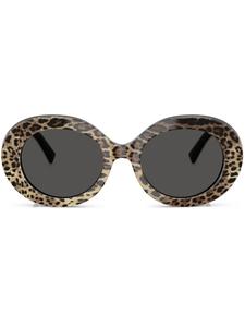 Солнцезащитные очки в круглой оправе с леопардовым принтом Dolce & Gabbana Eyewear, коричневый