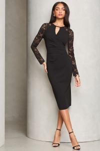 Платье футляр с кружевными рукавами и вырезом замочной скважиной спереди Lipsy, черный